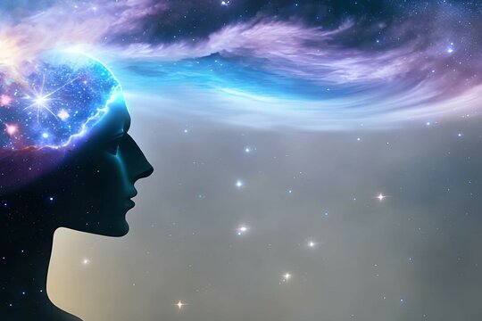 human evolving and transcending into space matter