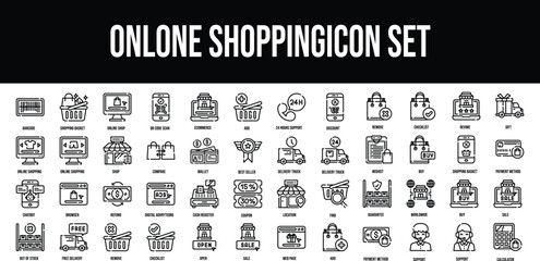 Online Shopping stroke outline icons set 