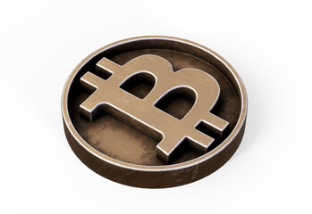 Bitcoin 3D render isometric Physical bit coin in gold Digital currency