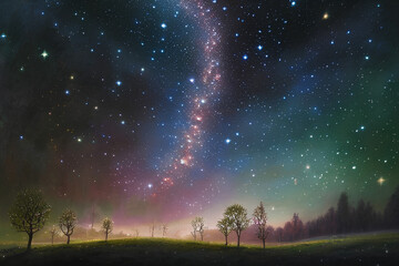 Colorful Stars in the Night sky Generative AI Art