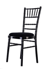 Black Color Wooden Chair Isolated on White Background with Black Pillow