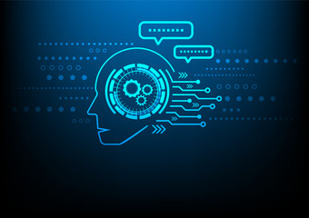 Chat with ai, Chat GPT. Technology communication, blue background futuristic. Future cooperation. AI thinking. Modern design 