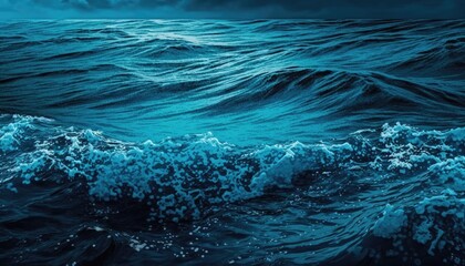 Obraz premium A dark blue seawater surface with small waves. Ocean water background or backdrop. Generative AI illustration.