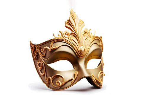 golden carnival mask on white background, isolated object