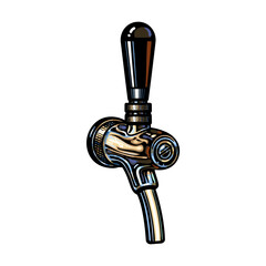 Beer tap three quarter view. Hand drawn vector illustration isolated on white background.