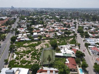 aerial view of the city by drone