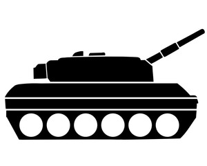 Obraz premium Main battle tank white wheels black silhouette. German military vehicle Leopard 2. Colorful Png illustration.