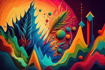 An otherworldly interpretation of stock market trends, this psychedelic painting captures the energy and unpredictability of financial markets in a unique and visually stunning way