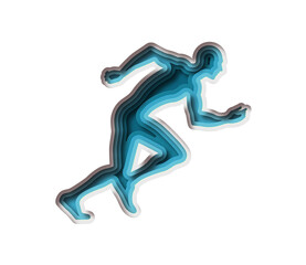 Realistic 3D paper cut man running illustration. Layered colorful male run pose silhouette cutout for sport race, healthy lifestyle or jog workout concept.