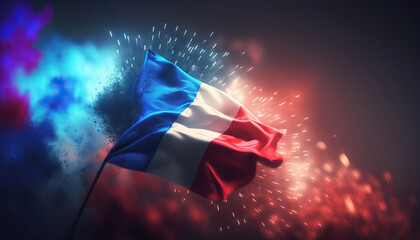 AI generated background with beautiful fireworks and flag of france with free space for your text