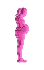 Naklejka na ściany i meble Realistic paper cut pregnant woman with baby fetus growing inside. New mother expecting child. Pink 3D papercut female silhouette illustration for motherhood or medical pregnancy concept. 