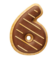 Realistic number 6 chocolate donuts in 3d render