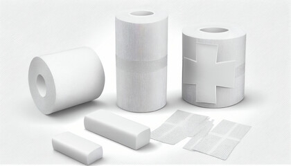Bandage plaster aid band medical adhesive set isolated on white background, Generative AI