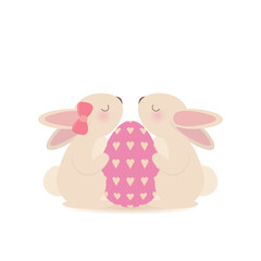 Easter bunnies with an egg. Vector illustration.