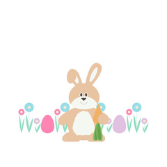 Easter bunny with eggs on the lawn. Vector illustration.