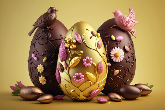 Easter chocolate eggs illustration created using generative AI.