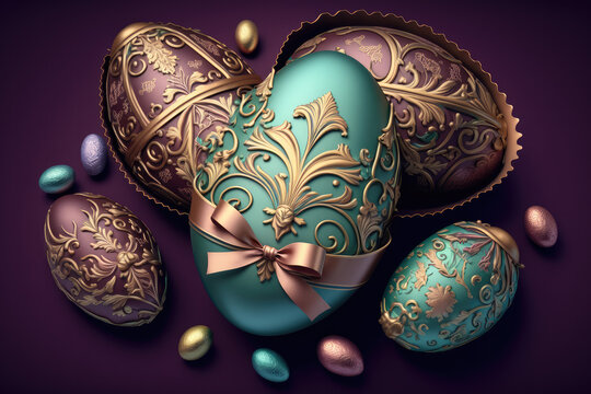 Easter chocolate eggs illustration created using generative AI.
