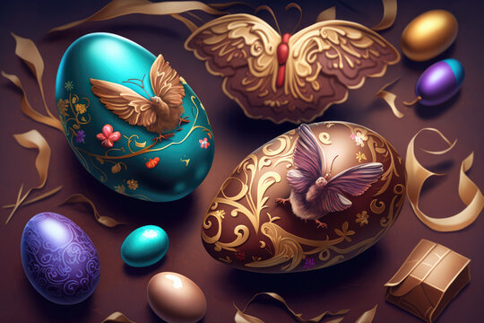 Easter chocolate eggs illustration created using generative AI.