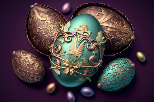 Easter chocolate eggs illustration created using generative AI.