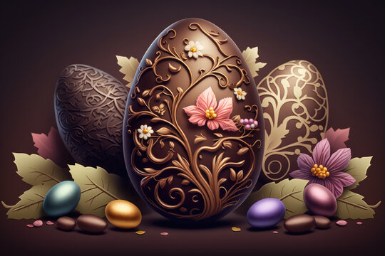 Easter chocolate eggs illustration created using generative AI.