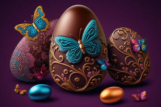 Easter chocolate eggs illustration created using generative AI.