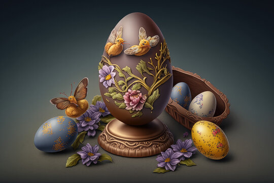 Easter chocolate eggs illustration created using generative AI.