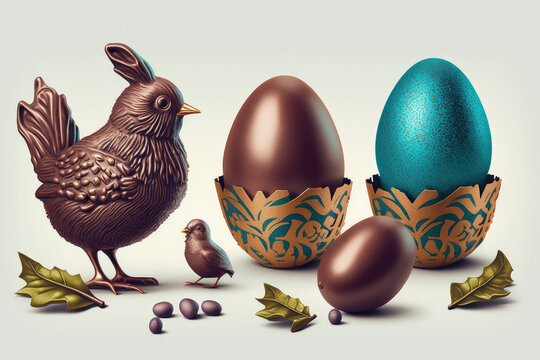 Easter chocolate eggs illustration created using generative AI.