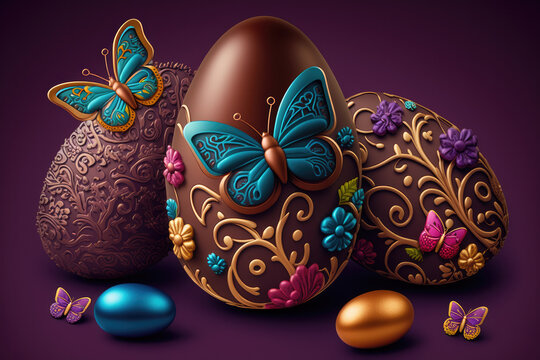 Easter chocolate eggs illustration created using generative AI.