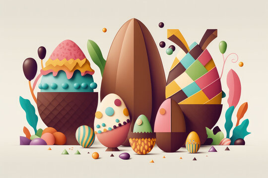 Easter chocolate eggs illustration created using generative AI.