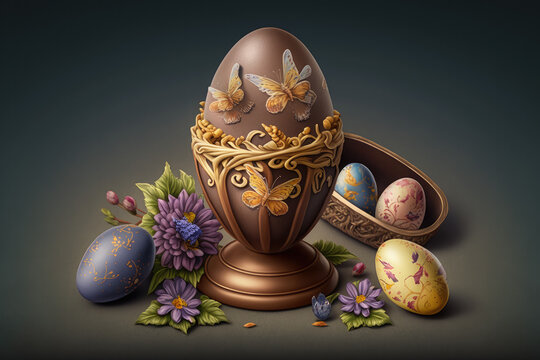 Easter chocolate eggs illustration created using generative AI.
