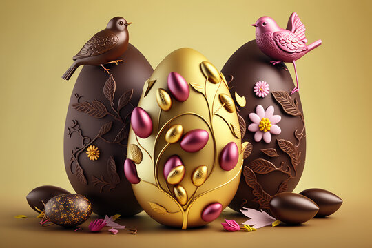 Easter chocolate eggs illustration created using generative AI.