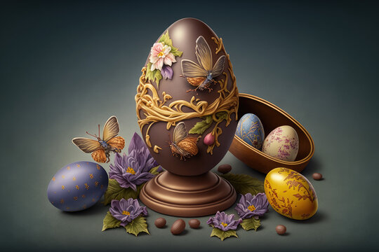 Easter chocolate eggs illustration created using generative AI.
