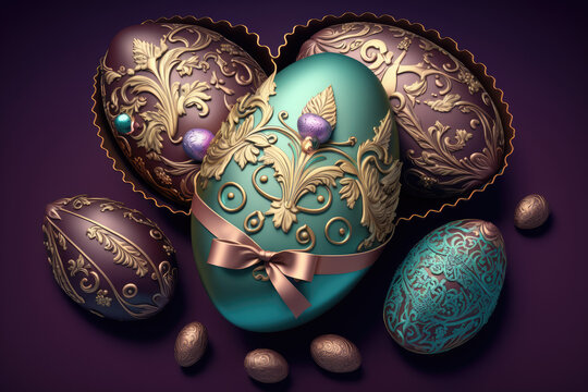 Easter chocolate eggs illustration created using generative AI.