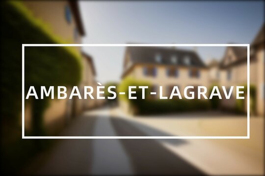 Ambar&egrave;s-et-Lagrave: Der Ortsname der niederl&auml;ndischen Stadt Ambar&egrave;s-et-Lagrave im Department Nouvelle-Aquitaine vor einem Foto