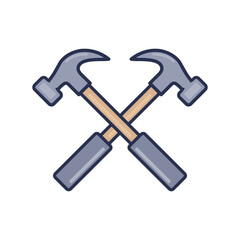 Crossed hammer icon. Outlined and colored. Flat vector illustration.