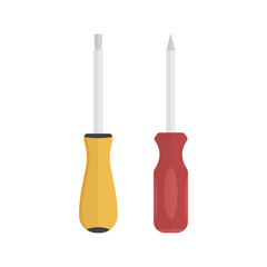 Screwdriver icon set. Flat and crosshead, red and yellow. Vector illustration.