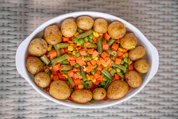 Boiled mini Potato With Vegetables dish
