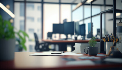 De-focused office background, blurred background, Generative AI