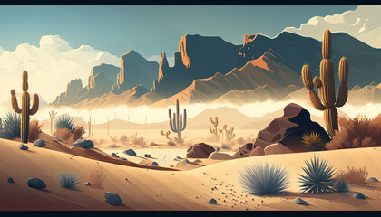 desert landscape with mountains