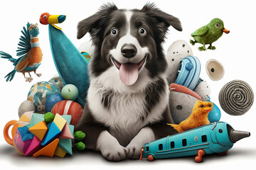 Portrait de chien avec ses jouets - Générative IA