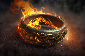 Lava and fire ring similar to lord of the rings movie with intricate design. Ai generated