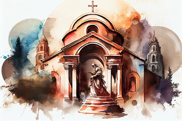 Religious Preservation, watercolor style. Generative AI