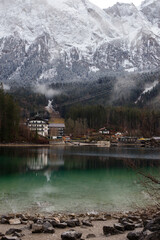 Bavarian Mountain Lake Landscape.beautiful mountain landscape near a mountain lake with transparent water