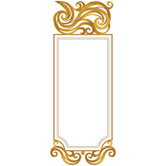 Golden baroque frame with floral vintage decoration, square border for design template. Gold element in Rococo style, tracery.