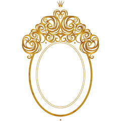 Golden baroque circle frame with floral vintage decoration, border for design template. Gold...