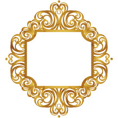 Obraz na płótnie Canvas Golden baroque frame with floral vintage decoration, square border for design template. Gold element in Rococo style, tracery.