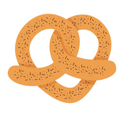 Pastry bread pretzel from wheat, whole grain and rye, bakery food, bun, donut. Small loaf. Vector flat illustration isolated on background