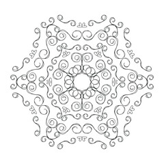 Easy Mandala with spirals and curlicues. Mandala flower coloring on white background.
