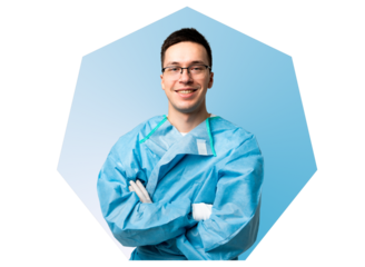 A young doctor in a bathrobe in icons, transparent background, png.