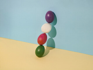 Easter eggs on a pastel background. Minimal easter holiday conce